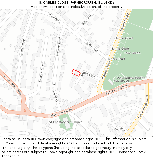 8, GABLES CLOSE, FARNBOROUGH, GU14 0DY: Location map and indicative extent of plot