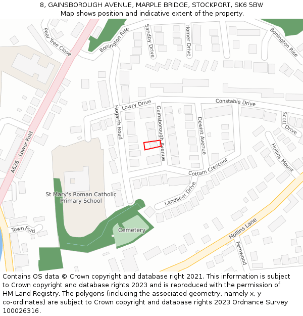 8, GAINSBOROUGH AVENUE, MARPLE BRIDGE, STOCKPORT, SK6 5BW: Location map and indicative extent of plot
