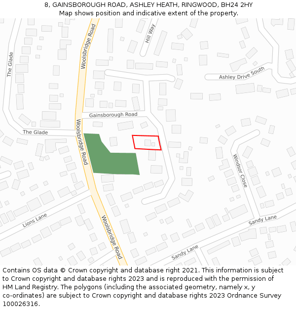 8, GAINSBOROUGH ROAD, ASHLEY HEATH, RINGWOOD, BH24 2HY: Location map and indicative extent of plot