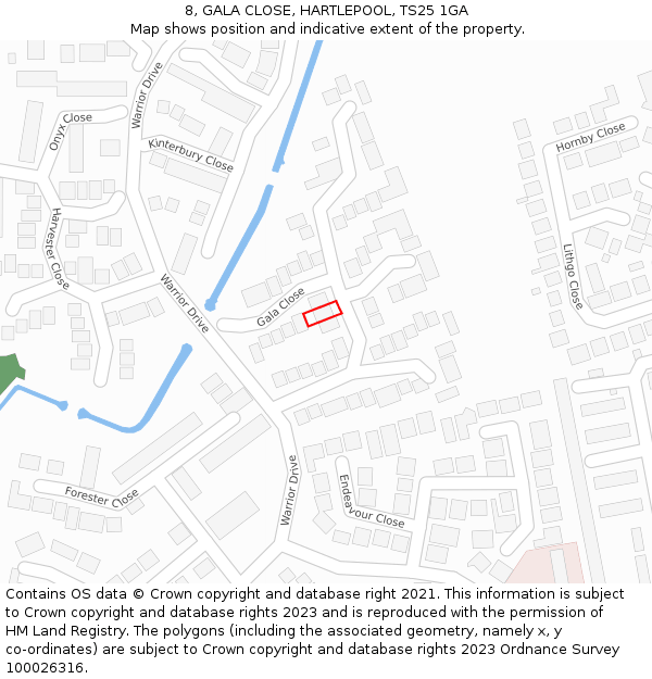 8, GALA CLOSE, HARTLEPOOL, TS25 1GA: Location map and indicative extent of plot