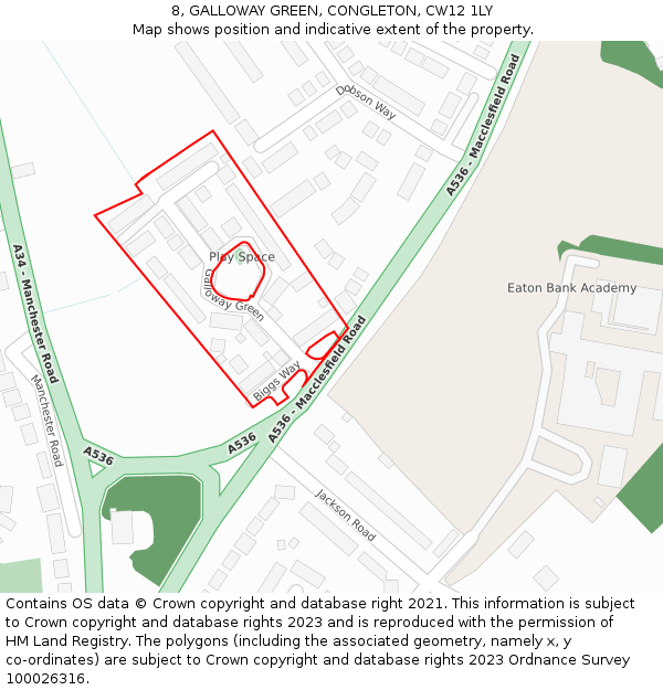 8, GALLOWAY GREEN, CONGLETON, CW12 1LY: Location map and indicative extent of plot