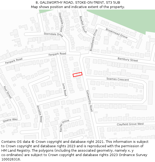 8, GALSWORTHY ROAD, STOKE-ON-TRENT, ST3 5UB: Location map and indicative extent of plot