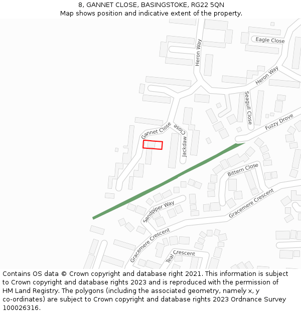 8, GANNET CLOSE, BASINGSTOKE, RG22 5QN: Location map and indicative extent of plot