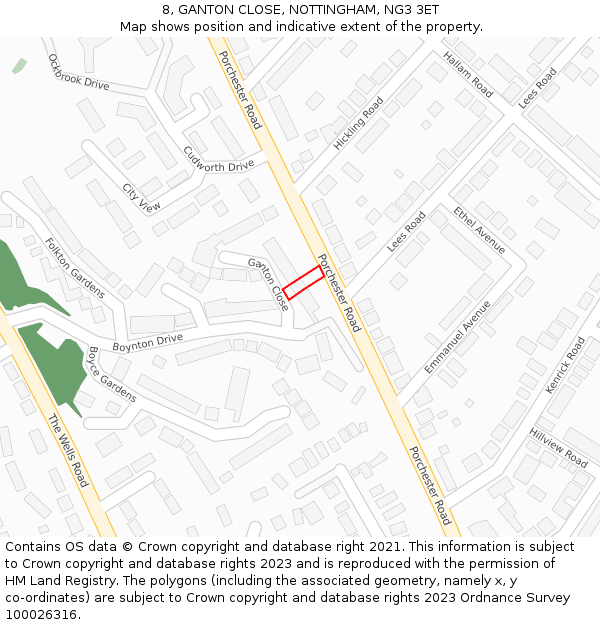 8, GANTON CLOSE, NOTTINGHAM, NG3 3ET: Location map and indicative extent of plot