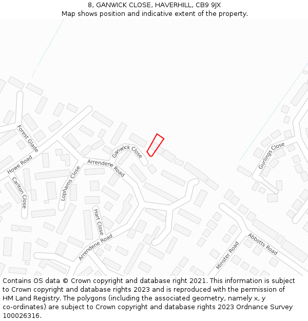 8, GANWICK CLOSE, HAVERHILL, CB9 9JX: Location map and indicative extent of plot