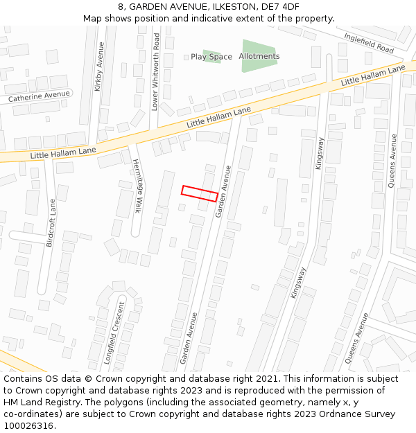 8, GARDEN AVENUE, ILKESTON, DE7 4DF: Location map and indicative extent of plot