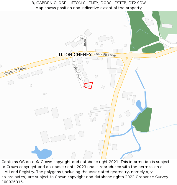 8, GARDEN CLOSE, LITTON CHENEY, DORCHESTER, DT2 9DW: Location map and indicative extent of plot