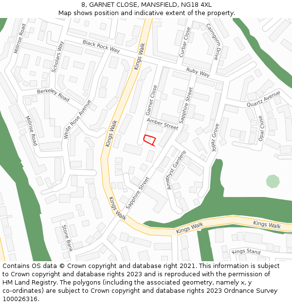 8, GARNET CLOSE, MANSFIELD, NG18 4XL: Location map and indicative extent of plot