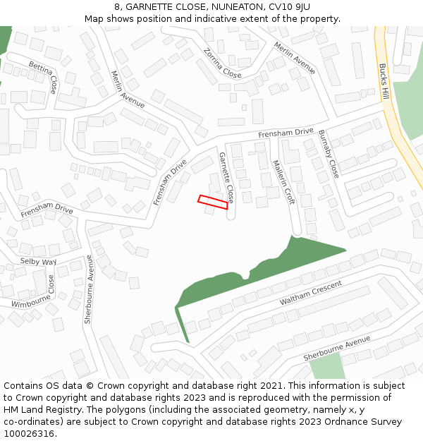 8, GARNETTE CLOSE, NUNEATON, CV10 9JU: Location map and indicative extent of plot
