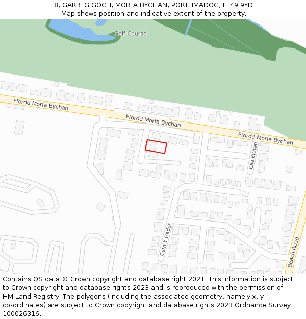 8, GARREG GOCH, MORFA BYCHAN, PORTHMADOG, LL49 9YD: Location map and indicative extent of plot