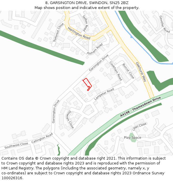 8, GARSINGTON DRIVE, SWINDON, SN25 2BZ: Location map and indicative extent of plot