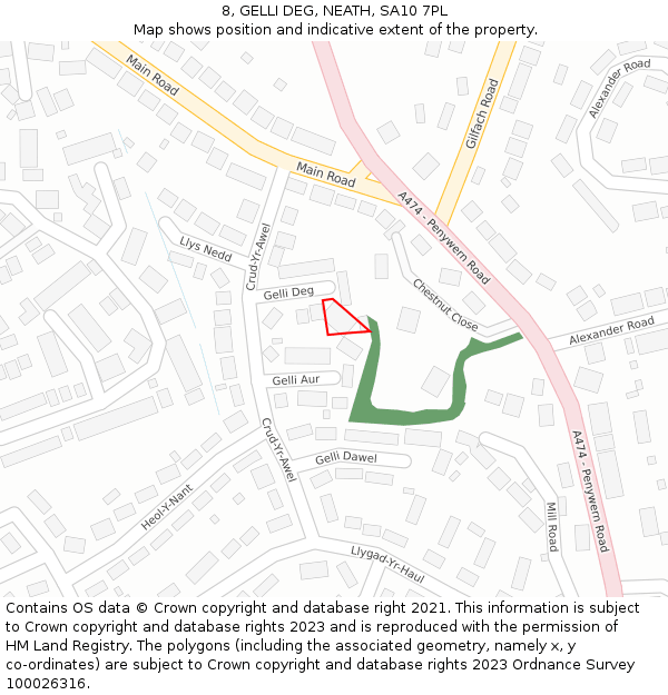 8, GELLI DEG, NEATH, SA10 7PL: Location map and indicative extent of plot