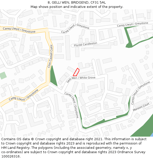 8, GELLI WEN, BRIDGEND, CF31 5AL: Location map and indicative extent of plot