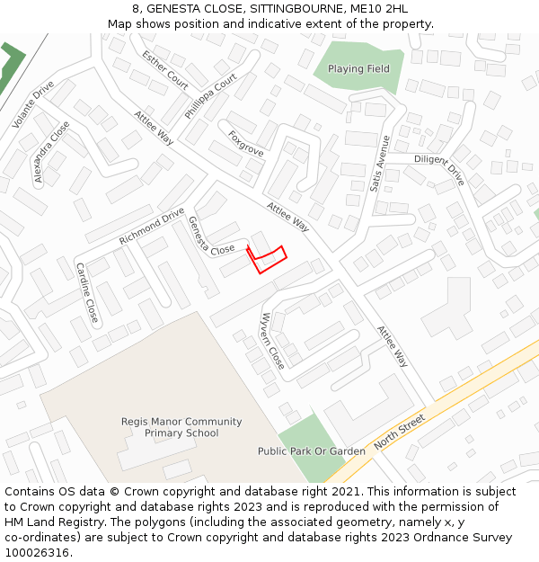 8, GENESTA CLOSE, SITTINGBOURNE, ME10 2HL: Location map and indicative extent of plot