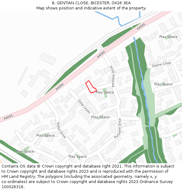 8, GENTIAN CLOSE, BICESTER, OX26 3EA: Location map and indicative extent of plot