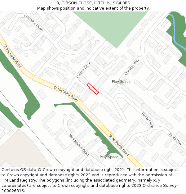 8, GIBSON CLOSE, HITCHIN, SG4 0RS: Location map and indicative extent of plot