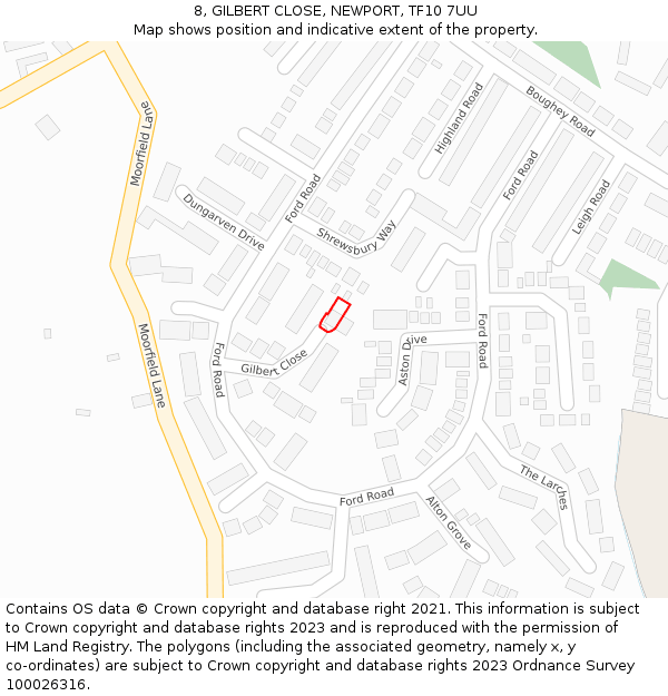 8, GILBERT CLOSE, NEWPORT, TF10 7UU: Location map and indicative extent of plot
