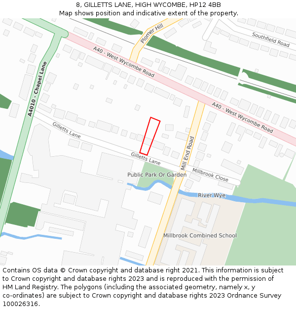 8, GILLETTS LANE, HIGH WYCOMBE, HP12 4BB: Location map and indicative extent of plot