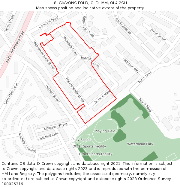 8, GIVVONS FOLD, OLDHAM, OL4 2SH: Location map and indicative extent of plot