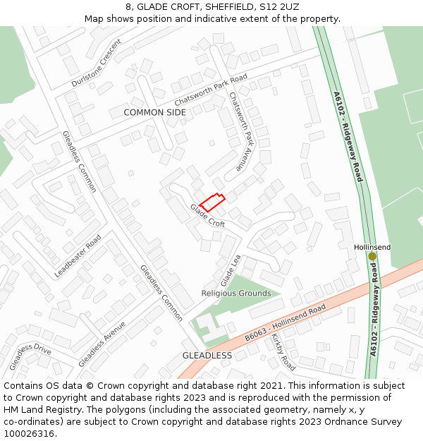 8, GLADE CROFT, SHEFFIELD, S12 2UZ: Location map and indicative extent of plot