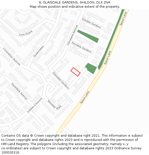 8, GLAISDALE GARDENS, SHILDON, DL4 2NA: Location map and indicative extent of plot