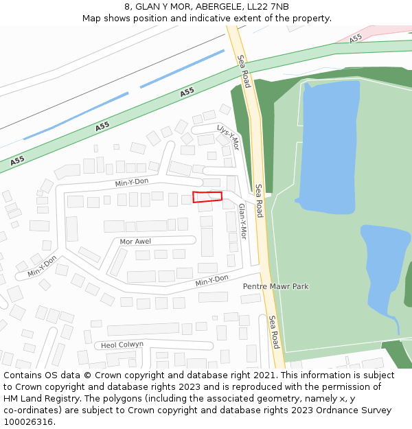 8, GLAN Y MOR, ABERGELE, LL22 7NB: Location map and indicative extent of plot