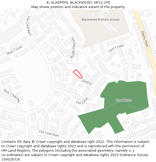 8, GLASFRYN, BLACKWOOD, NP12 1FQ: Location map and indicative extent of plot