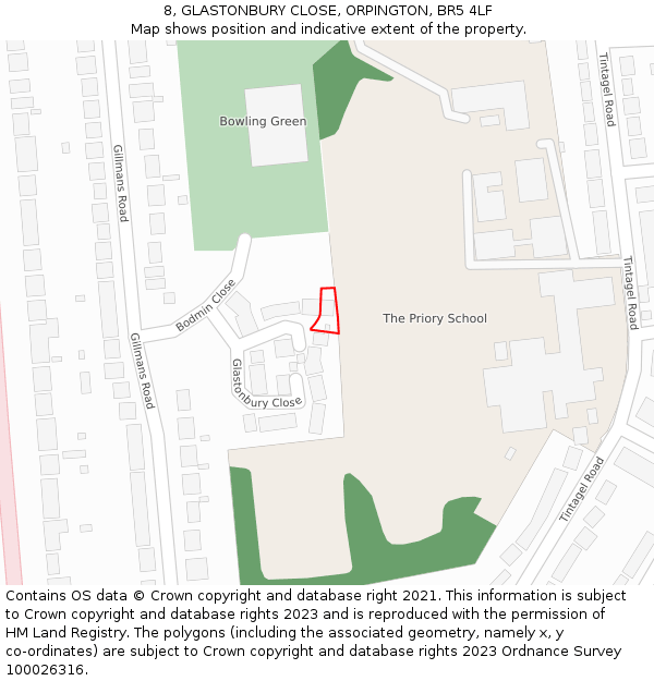 8, GLASTONBURY CLOSE, ORPINGTON, BR5 4LF: Location map and indicative extent of plot