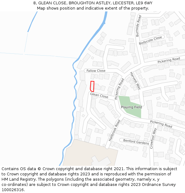 8, GLEAN CLOSE, BROUGHTON ASTLEY, LEICESTER, LE9 6WY: Location map and indicative extent of plot