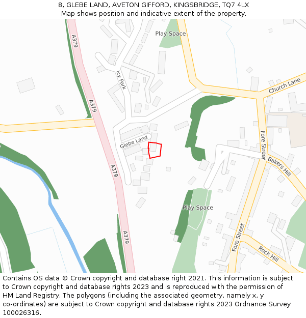 8, GLEBE LAND, AVETON GIFFORD, KINGSBRIDGE, TQ7 4LX: Location map and indicative extent of plot