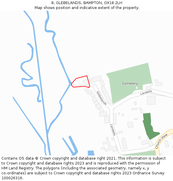 8, GLEBELANDS, BAMPTON, OX18 2LH: Location map and indicative extent of plot