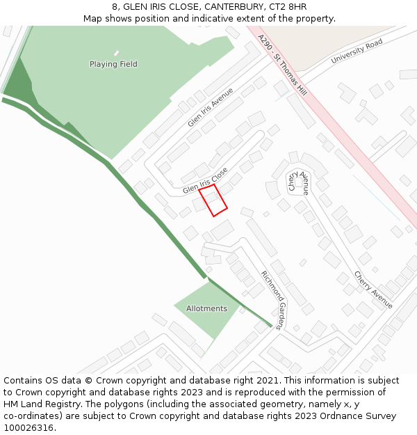 8, GLEN IRIS CLOSE, CANTERBURY, CT2 8HR: Location map and indicative extent of plot