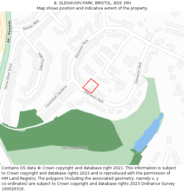 8, GLENAVON PARK, BRISTOL, BS9 1RN: Location map and indicative extent of plot