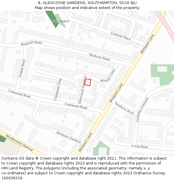 8, GLENCOYNE GARDENS, SOUTHAMPTON, SO16 9JU: Location map and indicative extent of plot