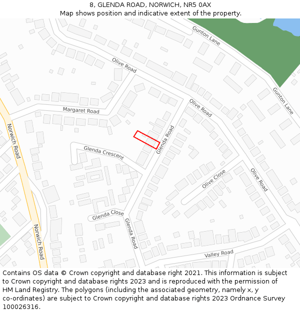 8, GLENDA ROAD, NORWICH, NR5 0AX: Location map and indicative extent of plot