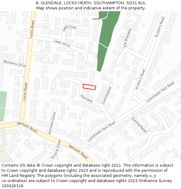 8, GLENDALE, LOCKS HEATH, SOUTHAMPTON, SO31 6UL: Location map and indicative extent of plot