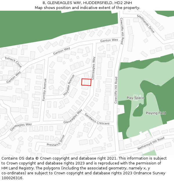 8, GLENEAGLES WAY, HUDDERSFIELD, HD2 2NH: Location map and indicative extent of plot