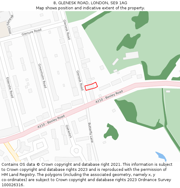 8, GLENESK ROAD, LONDON, SE9 1AG: Location map and indicative extent of plot