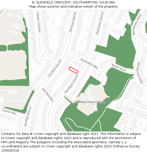 8, GLENFIELD CRESCENT, SOUTHAMPTON, SO18 4RH: Location map and indicative extent of plot