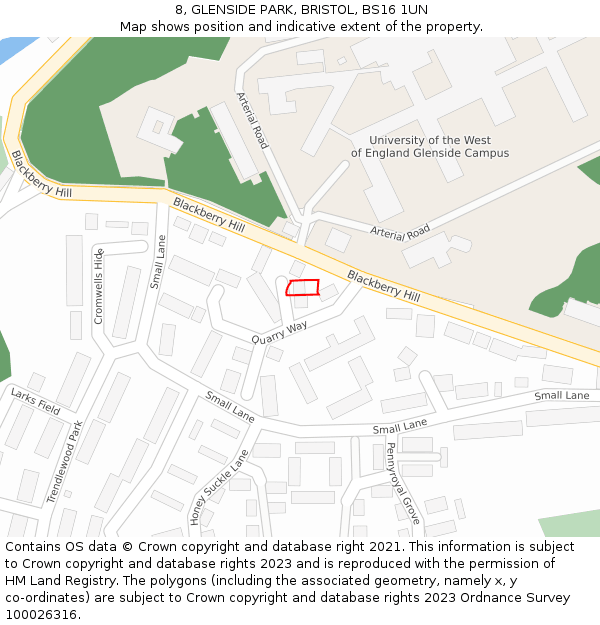 8, GLENSIDE PARK, BRISTOL, BS16 1UN: Location map and indicative extent of plot