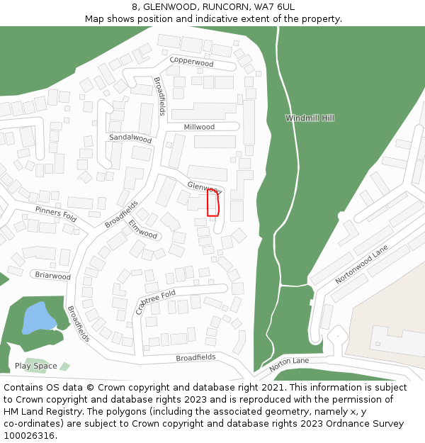 8, GLENWOOD, RUNCORN, WA7 6UL: Location map and indicative extent of plot
