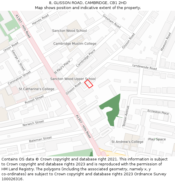 8, GLISSON ROAD, CAMBRIDGE, CB1 2HD: Location map and indicative extent of plot