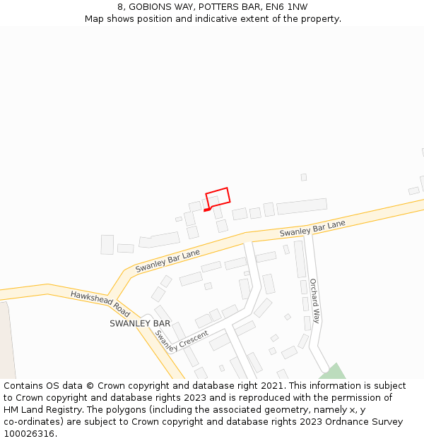 8, GOBIONS WAY, POTTERS BAR, EN6 1NW: Location map and indicative extent of plot