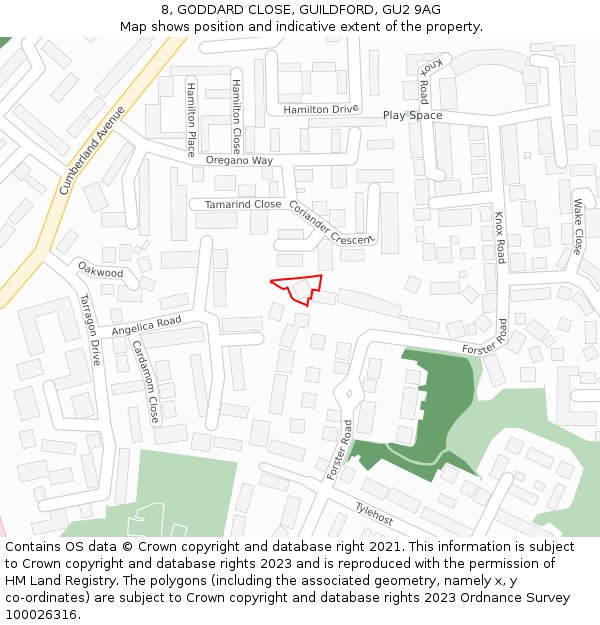 8, GODDARD CLOSE, GUILDFORD, GU2 9AG: Location map and indicative extent of plot