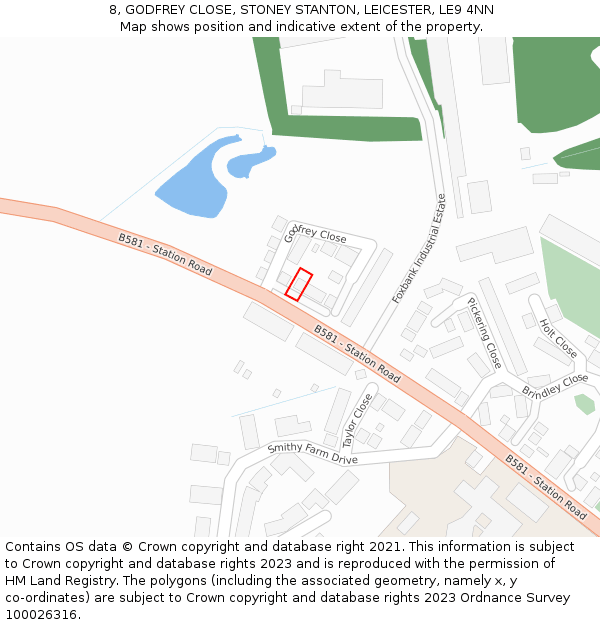 8, GODFREY CLOSE, STONEY STANTON, LEICESTER, LE9 4NN: Location map and indicative extent of plot