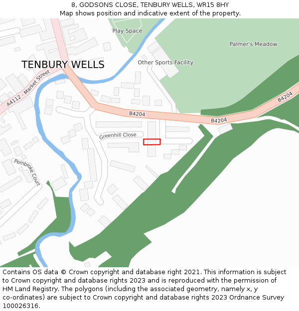 8, GODSONS CLOSE, TENBURY WELLS, WR15 8HY: Location map and indicative extent of plot