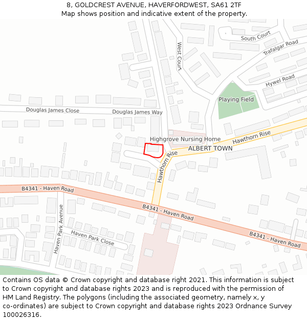 8, GOLDCREST AVENUE, HAVERFORDWEST, SA61 2TF: Location map and indicative extent of plot