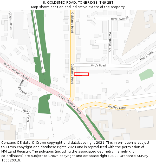 8, GOLDSMID ROAD, TONBRIDGE, TN9 2BT: Location map and indicative extent of plot