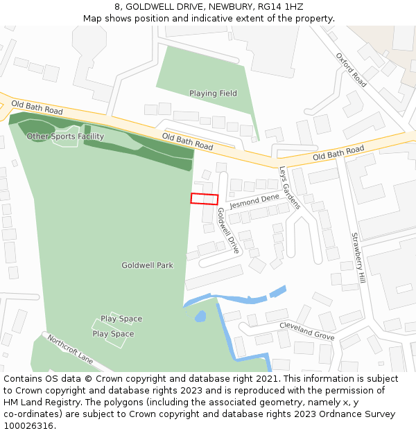 8, GOLDWELL DRIVE, NEWBURY, RG14 1HZ: Location map and indicative extent of plot