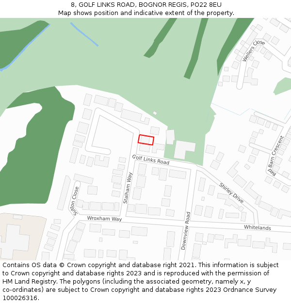 8, GOLF LINKS ROAD, BOGNOR REGIS, PO22 8EU: Location map and indicative extent of plot